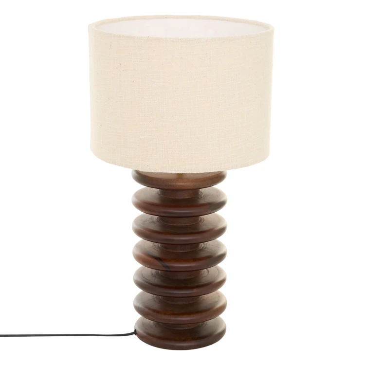 Lámpara de mesa de madera de mango con pie esculpido