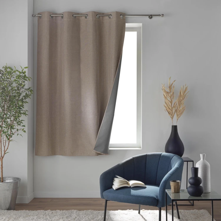 Rideau court occultant à œillets en chambray uni