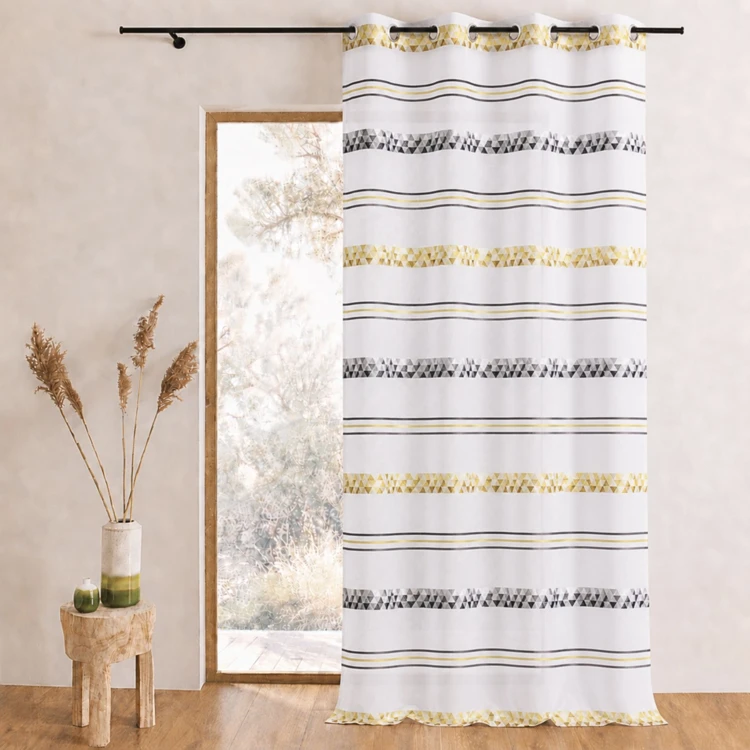 Cortina de jacquard com riscas geométricas