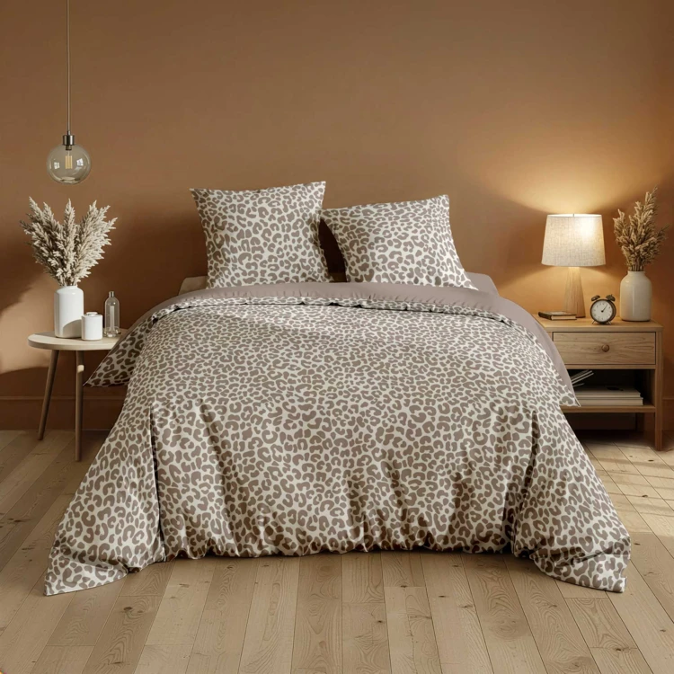 Set da letto a 3 pezzi in cotone al 100% con stampa leopardata: copripiumino + federe