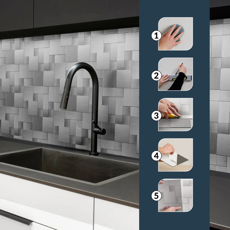 Lot de 4 crédences adhésives murales 3D effet tressé