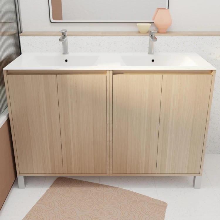 Meuble de salle de bains double vasque avec 4 portes