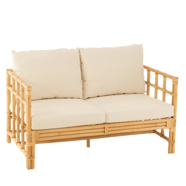 Divano a due posti in rattan con cuscini