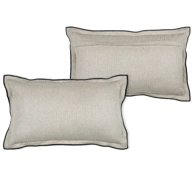 Coussin  poly-lin volant plat feston noir