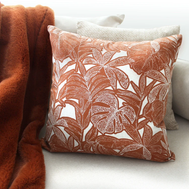 Coussin décoratif déhoussable motif feuillage tropical