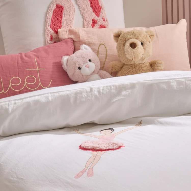 Parure de lit enfant 2 pièces coton tufté ballerine housse + taie