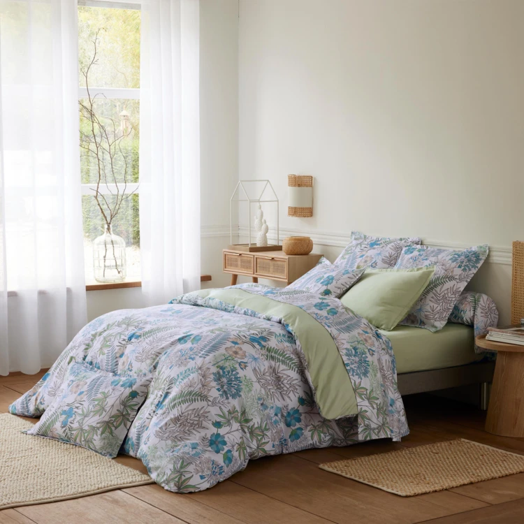 Parure de lit  2 pièces satin de coton végétal housse + taie