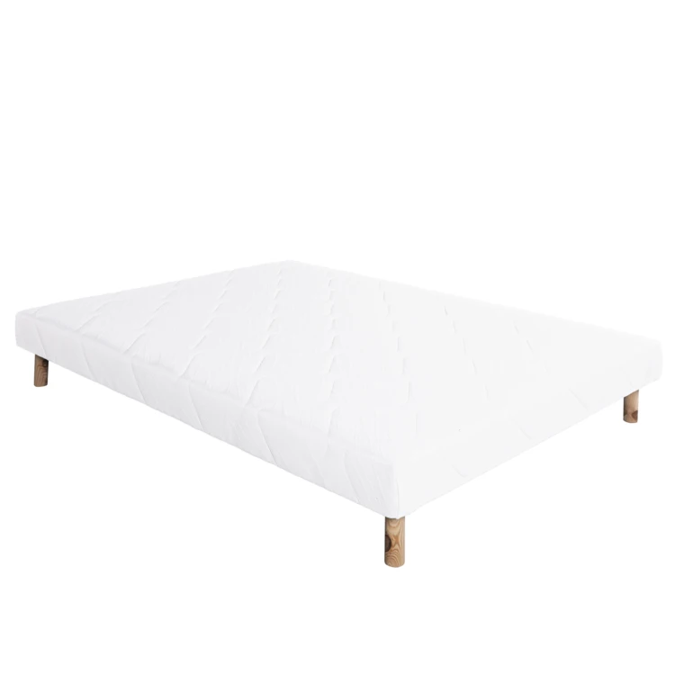 Somier tapizado de madera maciza blanca con patas
