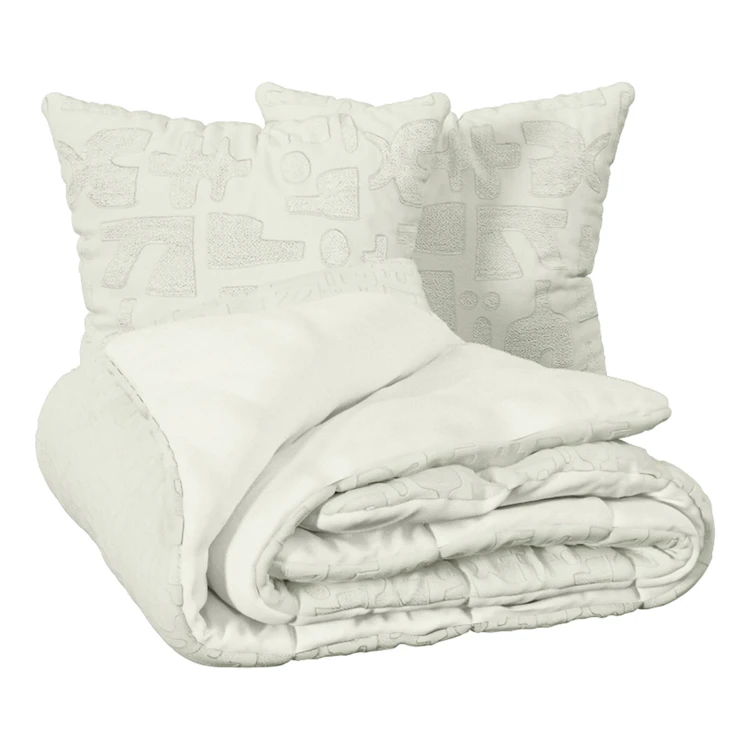 Parure de lit 3 pièces en microfibre lavée avec motifs tuftés