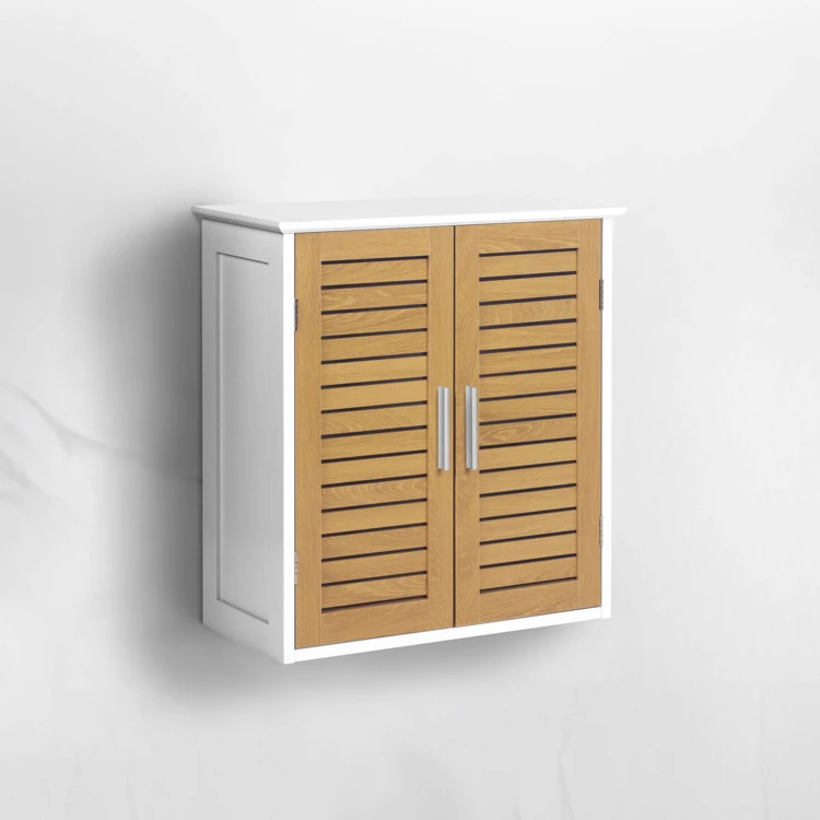 Mobile da bagno sospeso con ante a lamelle e vano portaoggetti