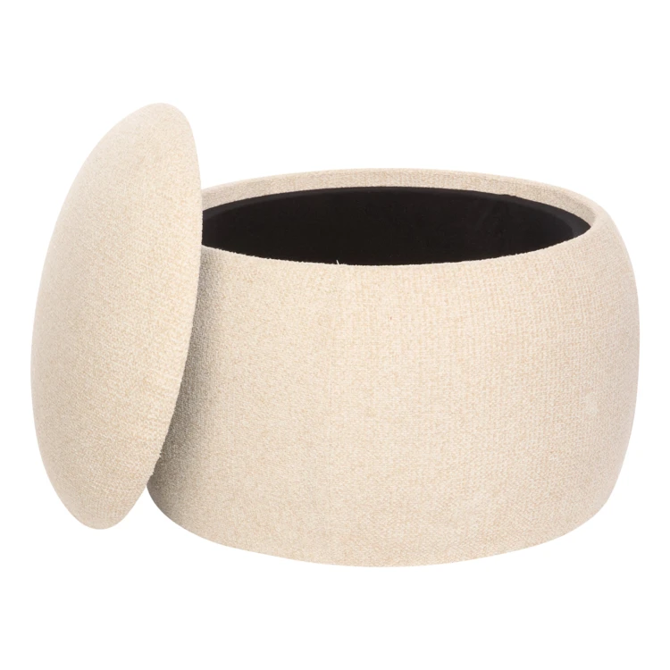 Pouf coffre rond en bois bouclette