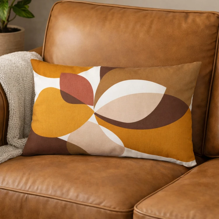 Coussin décoratif rectangulaire en polycoton imprimé géométrique