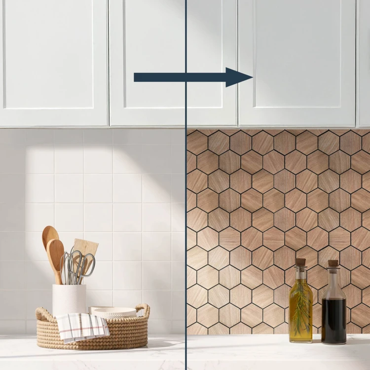 Lot de 4 crédences adhésives murales 3D effet carrelage hexagonal