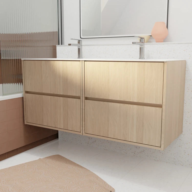 Meuble de salle de bains suspendu double vasque avec 4 tiroirs