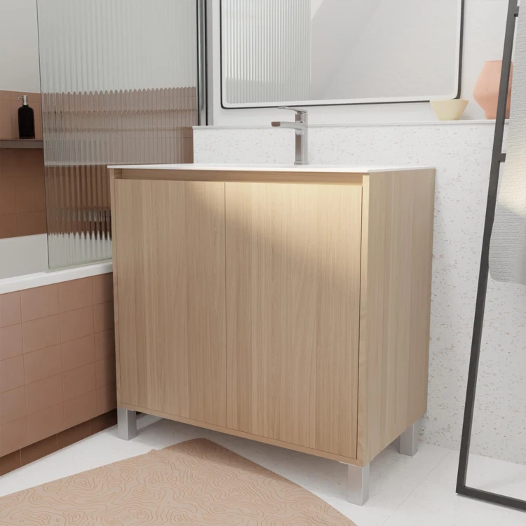 Meuble de salle de bains sur pieds avec 2 portes et vasque