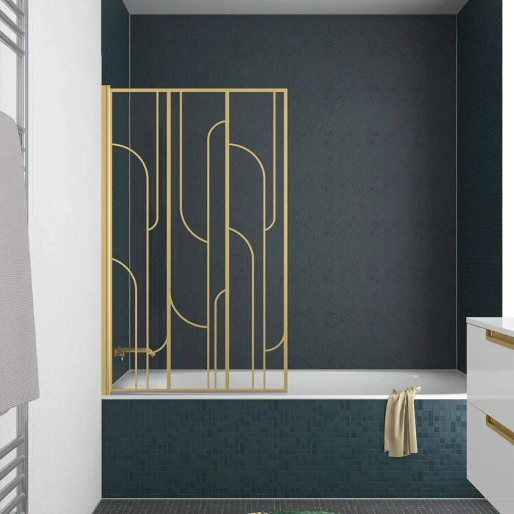 Pare-baignoire rabattable en verre trempé sérigraphié Art déco