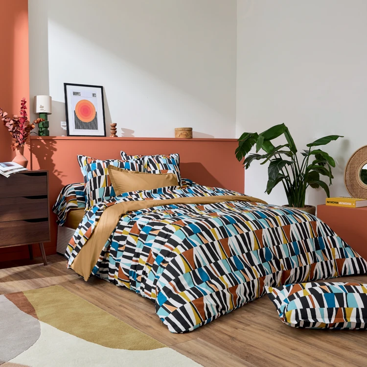 Juego de cama de algodón geométrico de 2 piezas, funda de cama y funda de almohada