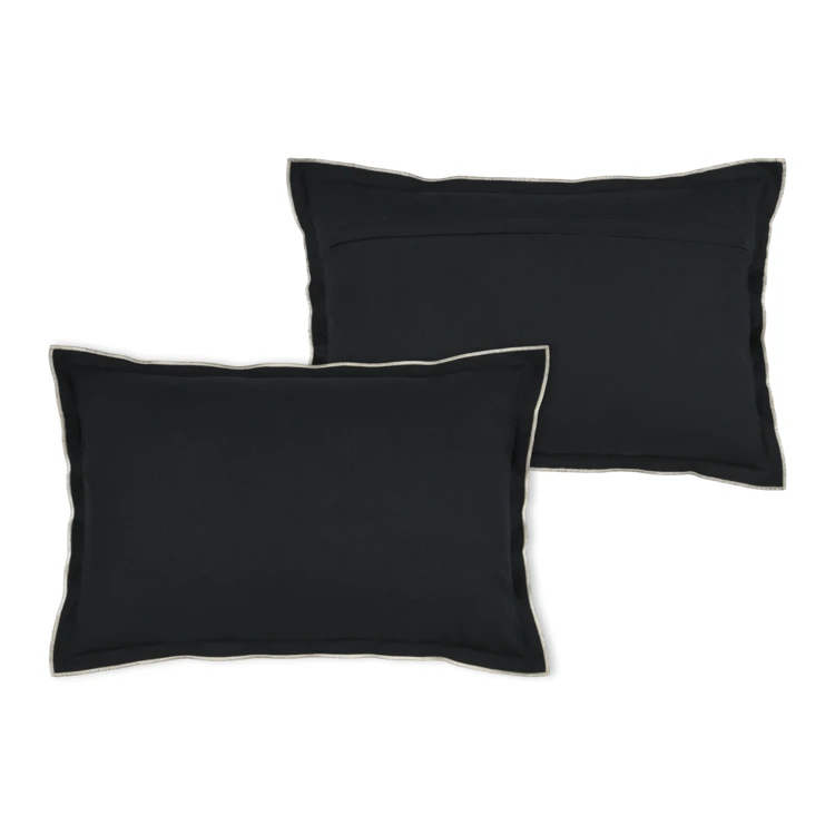 Coussin coton volant plat feston noir