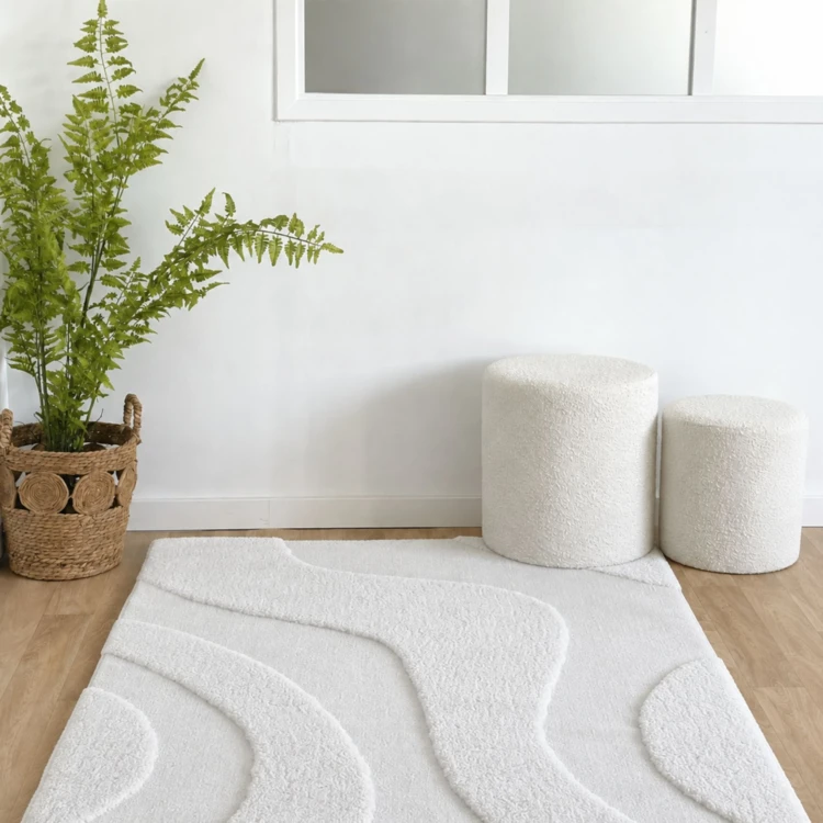 Tapis de salon motif ondulation en relief, effet texturé