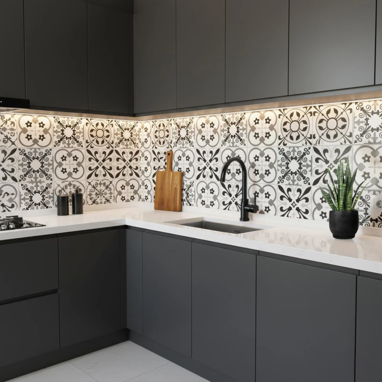 Lot de 4 crédences adhésives murales 3D motifs carreaux de ciment