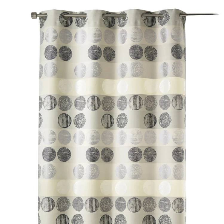 Cortina jacquard com riscas horizontais e bolinhas