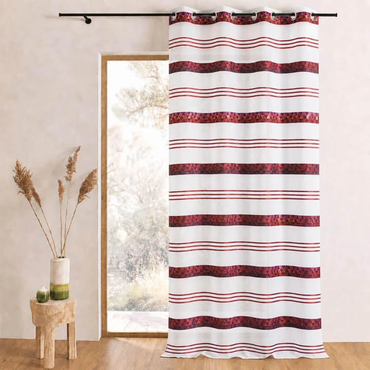Cortina de jacquard com riscas geométricas
