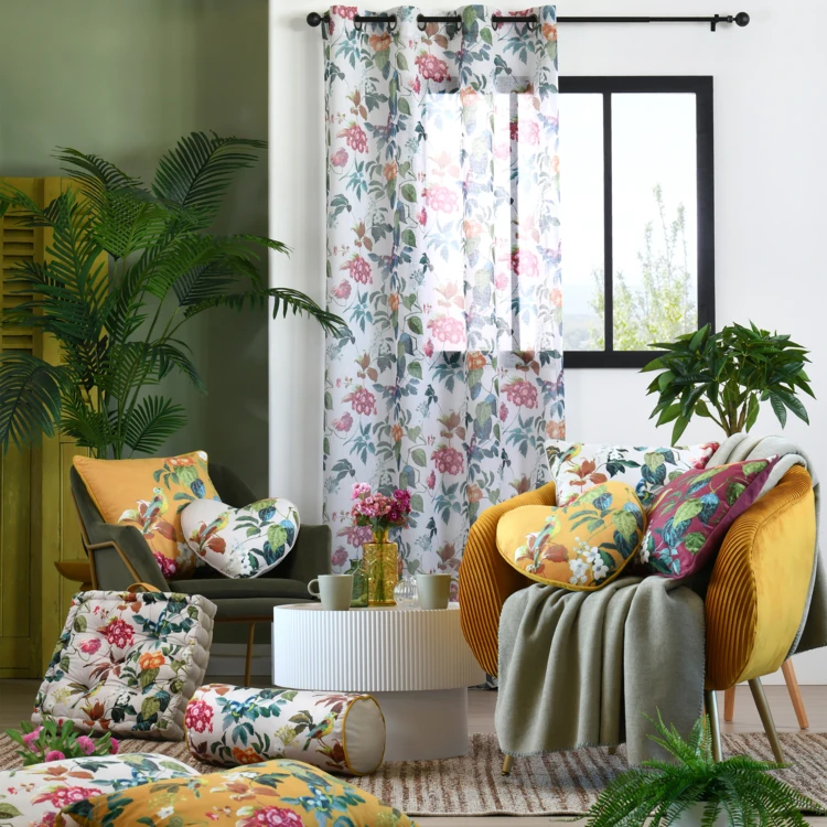 Coussin décoratif motif oiseau et feuillage