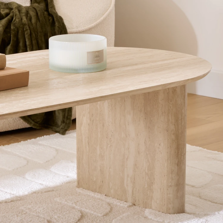 Table basse ovale effet travertin