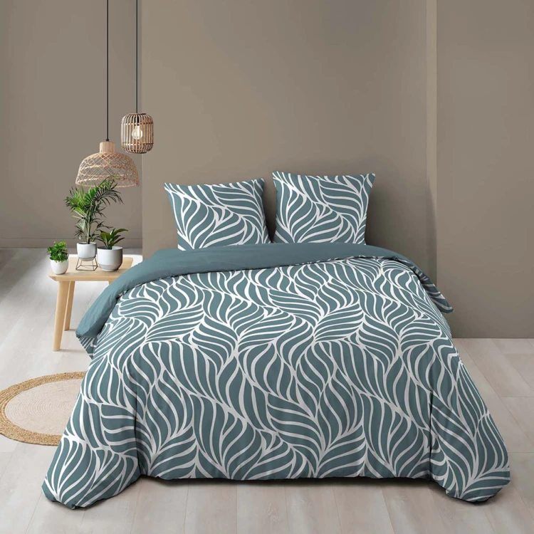 Parure de lit 3 pièces en coton feuille design housse + taies