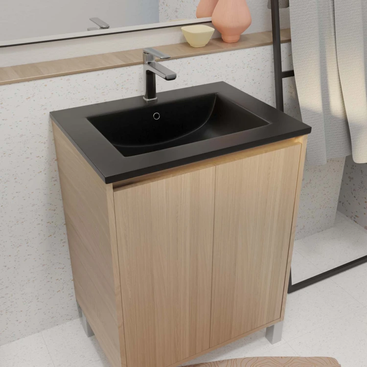 Meuble de salle de bains sur pieds avec 2 portes et vasque
