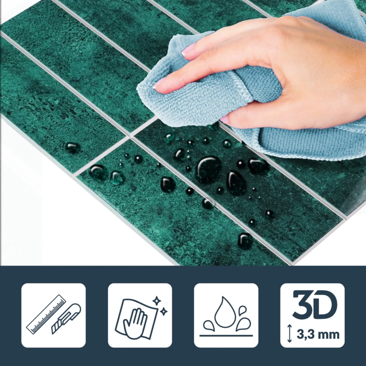 Set van 4 zelfklevende 3D-wandpanelen met tegeleffect