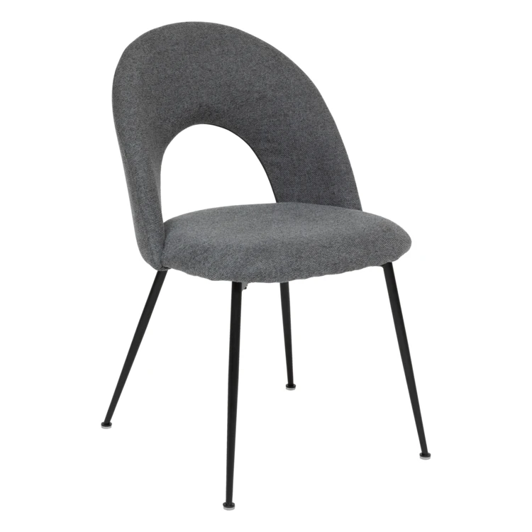 Sedia in tessuto con schienale traforato e gambe in metallo