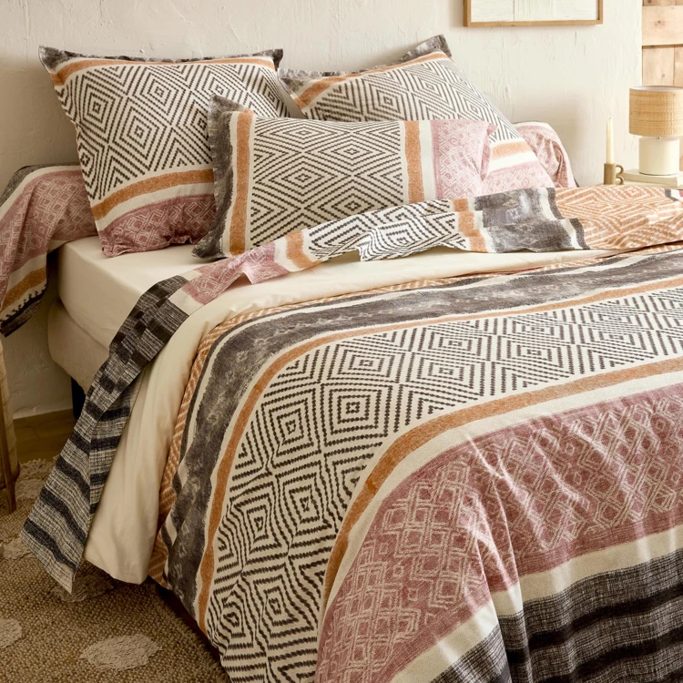 Housse de couette coton 57 fils motif géométrique