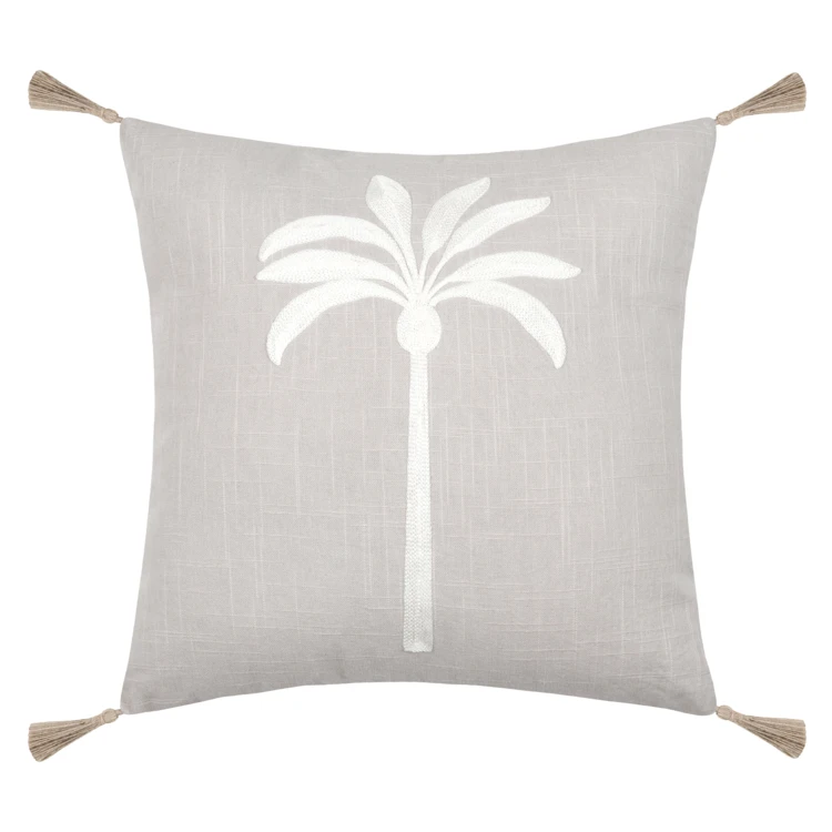 Coussin décoratif brodé motif palmier style tropical