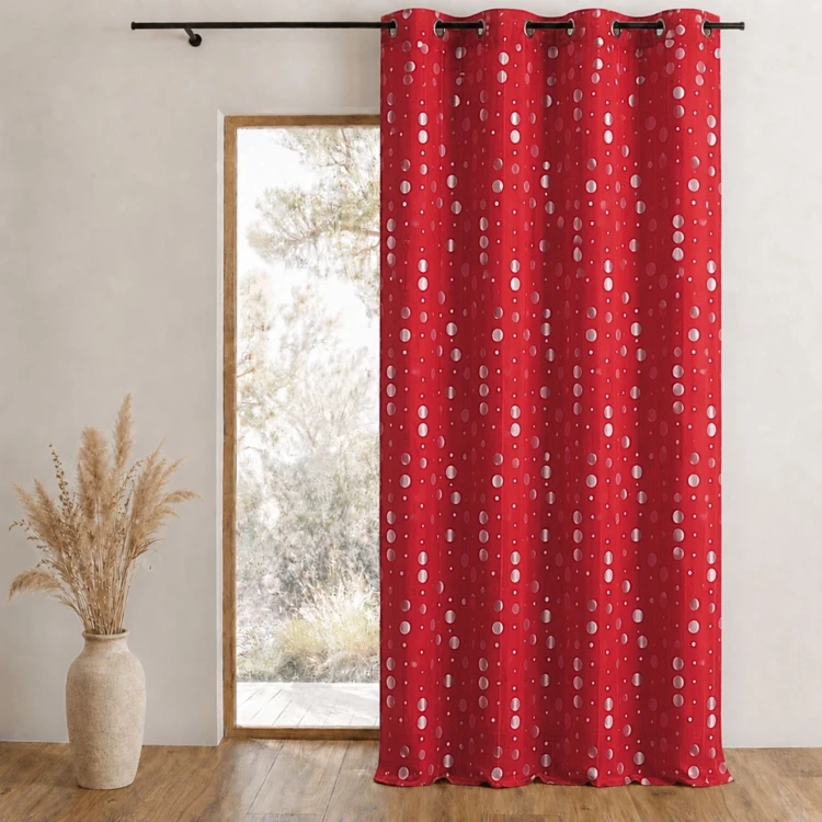 Cortina em jacquard amarrotado com motivos circulares