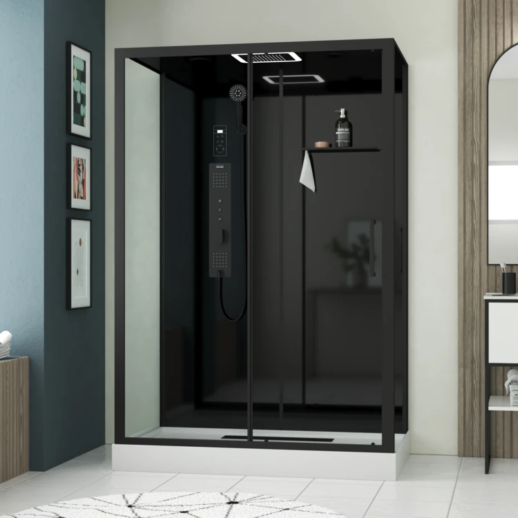 Cabine de douche hydromassante rectangulaire XXL avec porte coulissante et panneau de contrôle tactile