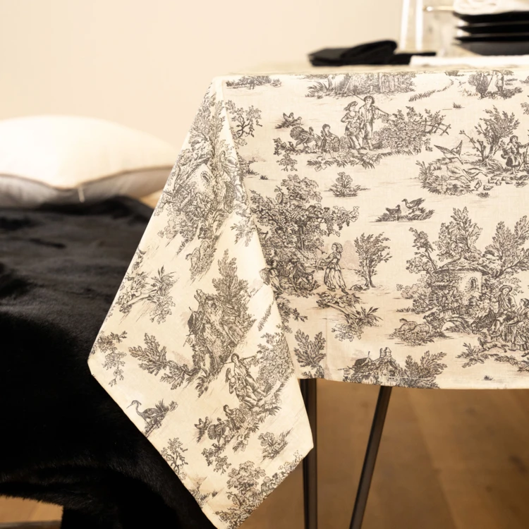 Mantel rectangular plastificado con estampado Toile de Jouy