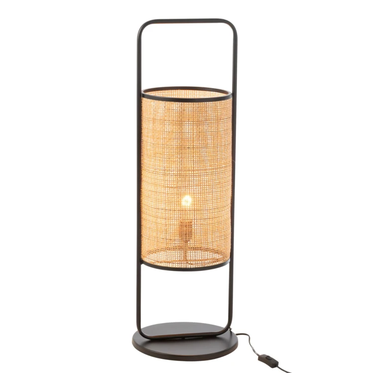Stehlampe aus Metall und Rattan