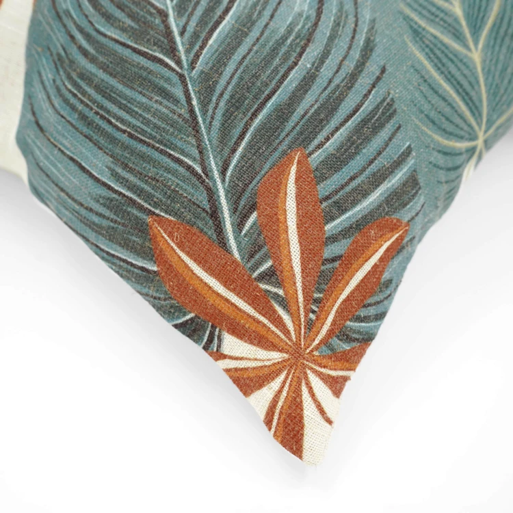 Coussin décoratif déhoussable en poly-lin imprimé à motif tropical