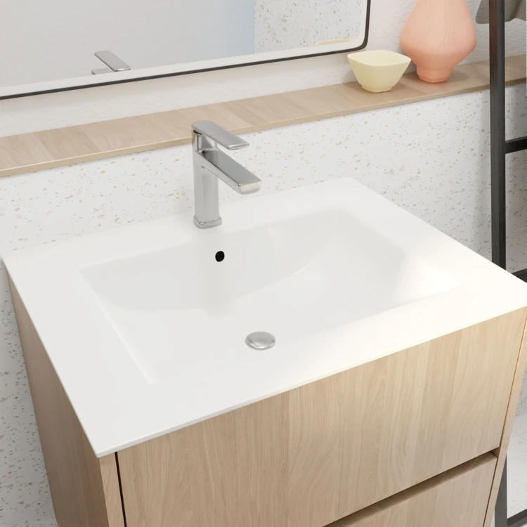 Mobile bagno con piedini, 3 cassetti e lavabo in ceramica