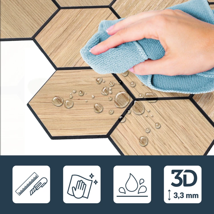 Lot de 4 crédences adhésives murales 3D effet carrelage hexagonal