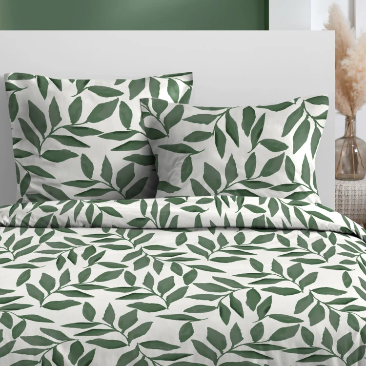 Parure de lit 3 pièces  microfibre feuillage housse + taies