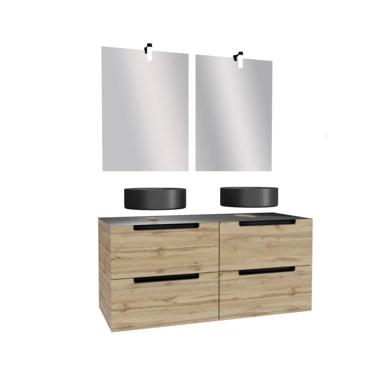 Set da bagno con 2 lavabi rotondi e 2 specchi rettangolari a LED