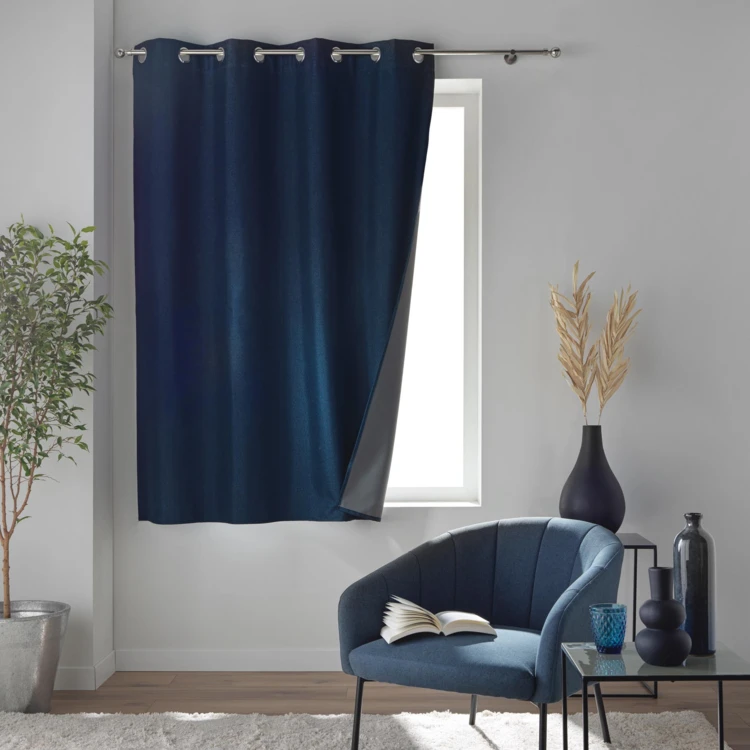 Rideau court occultant à œillets en chambray uni