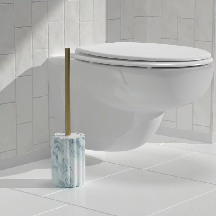 Brosse WC effet marbre avec manche doré