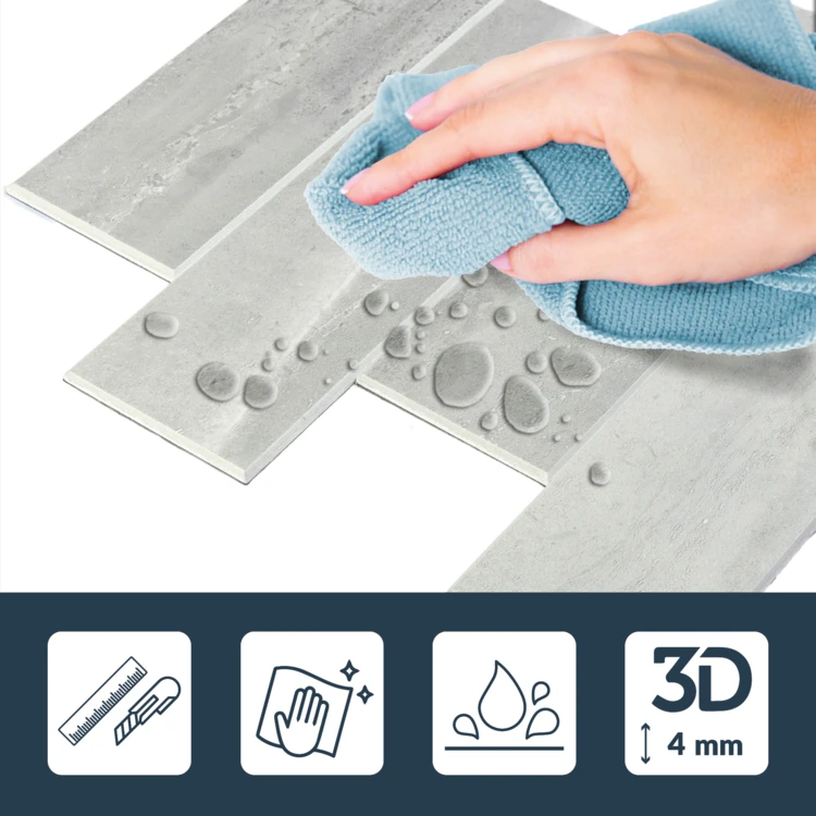 Lot de 4 crédences adhésives murales 3D effet pierre