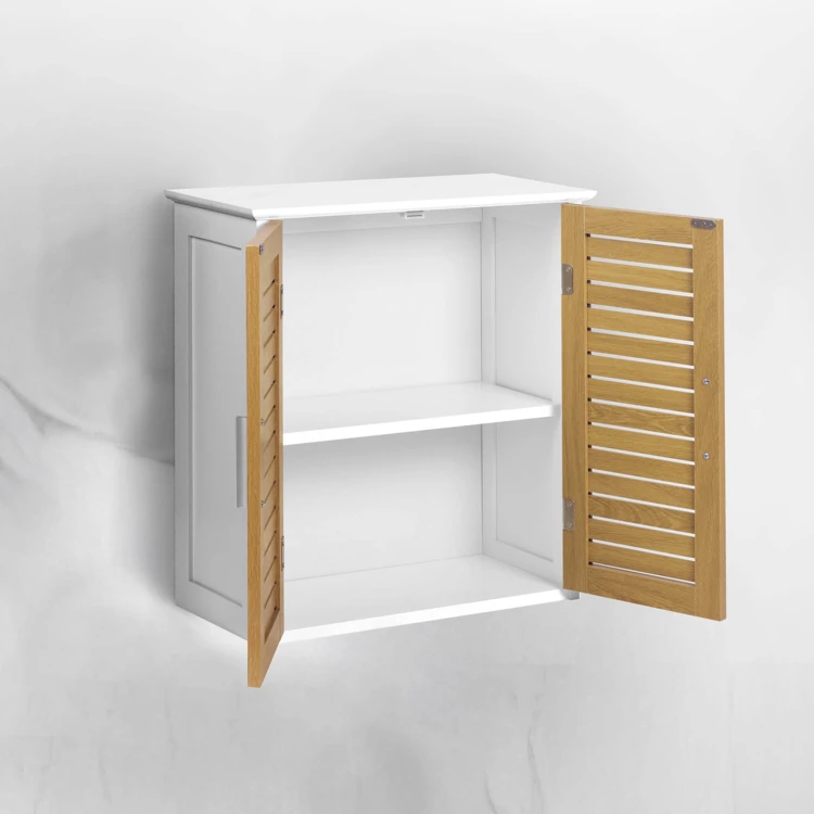 Mobile da bagno sospeso con ante a lamelle e vano portaoggetti
