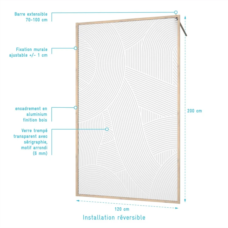 Paroi de douche Japandi en verre sérigraphié motif arrondi