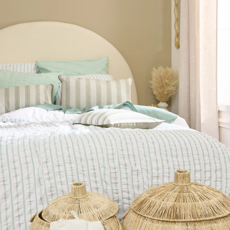 Parure de lit réversible texturée 3 pièces rayée housse + taies