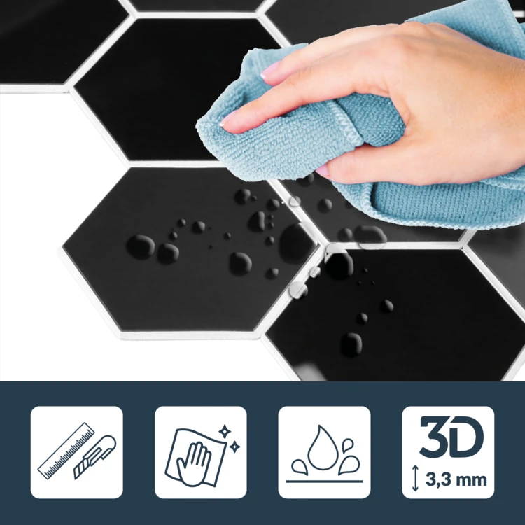 Lot de 4 crédences adhésives murales 3D effet carrelage hexagonal